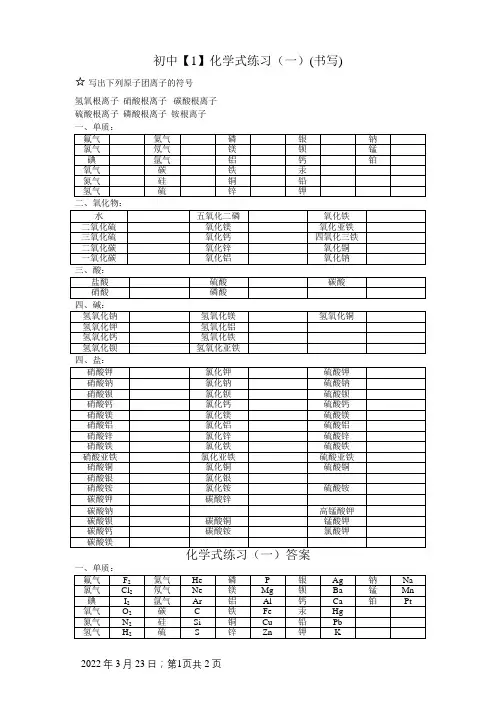 初中化学式练习及答案
