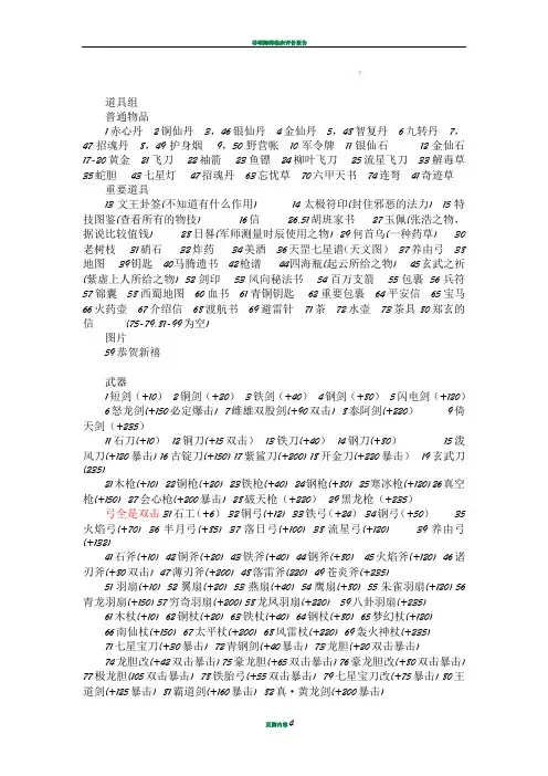 吞食天地2复刻版之物品代码(全)