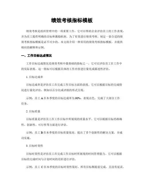绩效考核指标模板