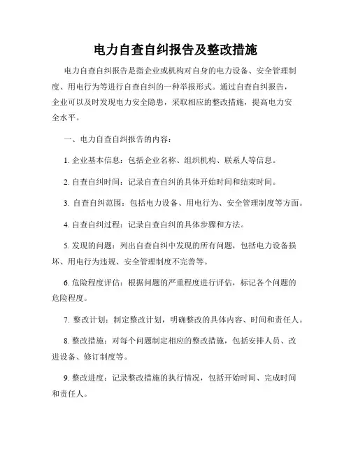 电力自查自纠报告及整改措施