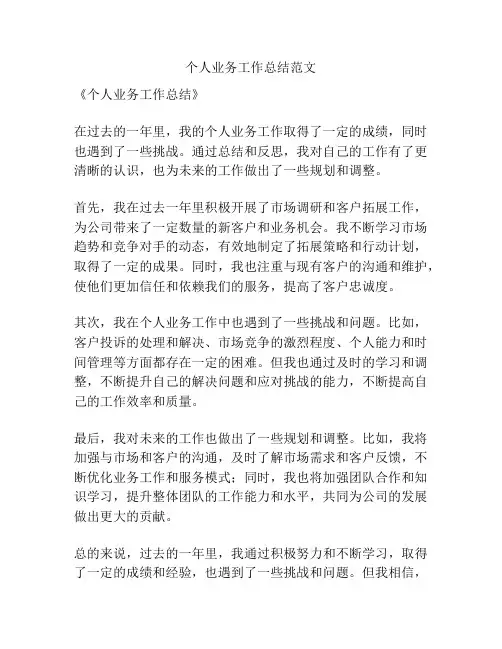 个人业务工作总结范文