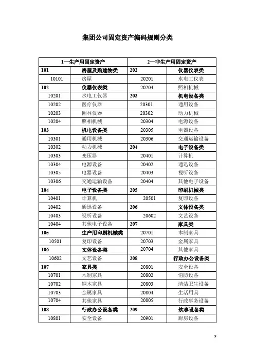 集团公司固定资产编码规则分类