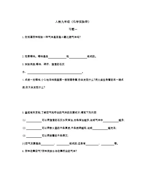 人教九年级《化学实验册》习题一(及答案)