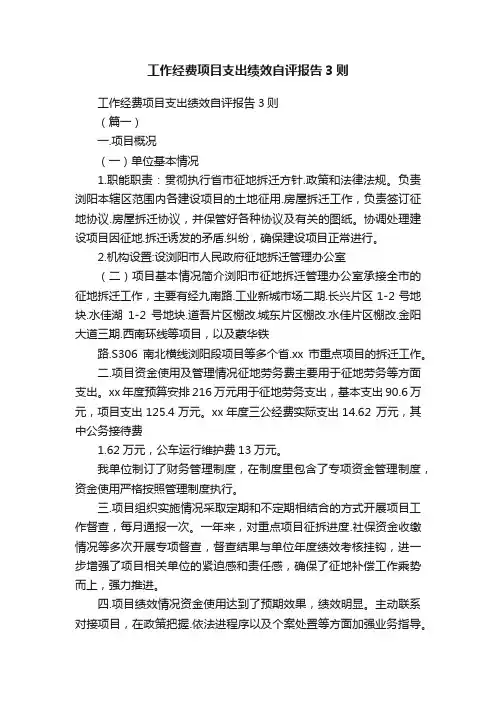 工作经费项目支出绩效自评报告3则