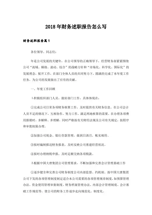 2018年财务述职报告怎么写