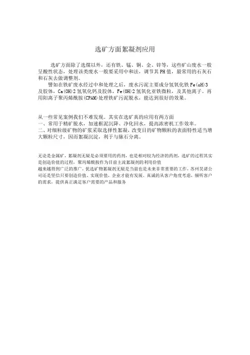 选矿方面絮凝剂的应用