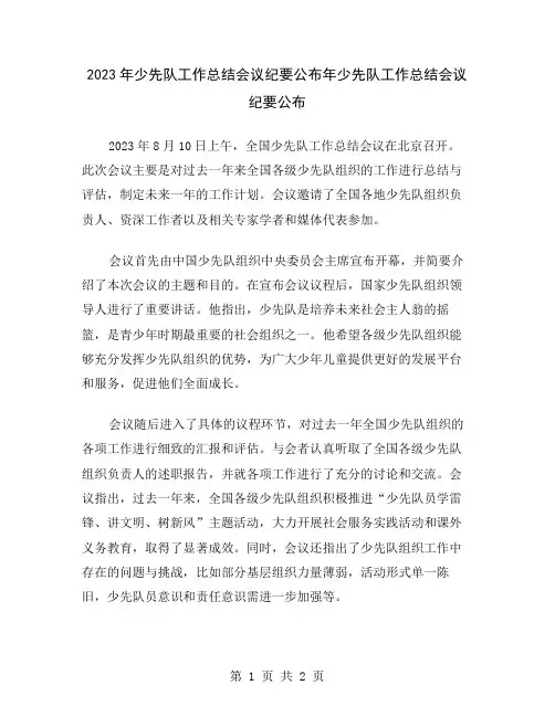 2023年少先队工作总结会议纪要公布