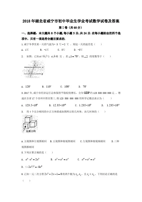 2018年湖北省咸宁市中考数学试卷及答案