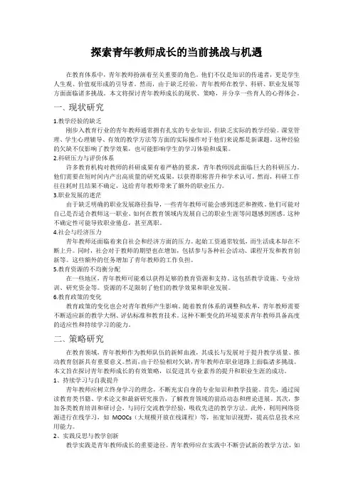 探索青年教师成长的当前挑战与机遇