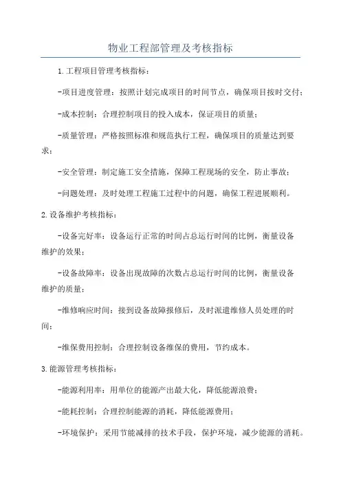 物业工程部管理及考核指标