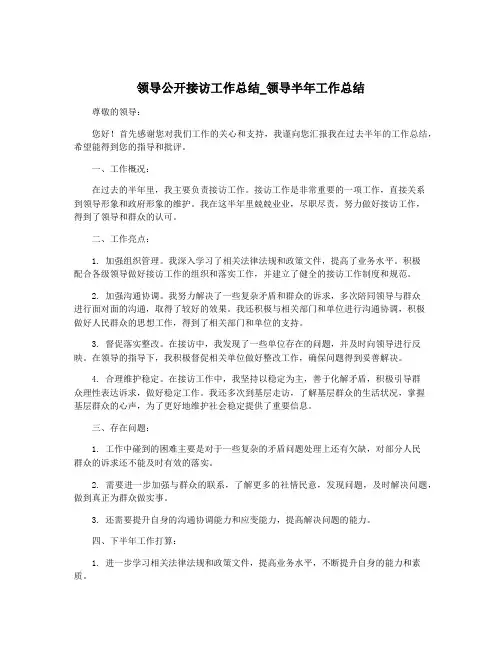 领导公开接访工作总结_领导半年工作总结