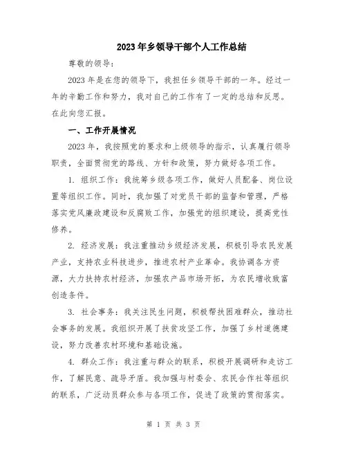 2023年乡领导干部个人工作总结