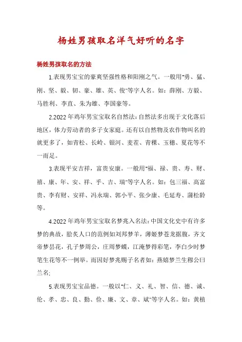 杨姓男孩取名洋气好听的名字