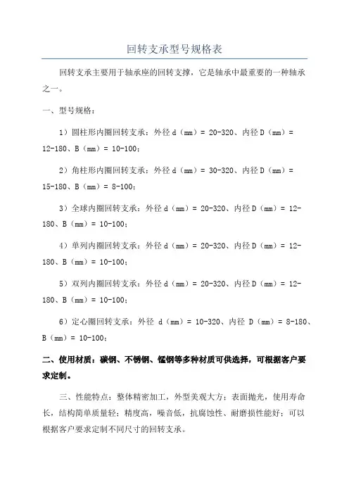 回转支承型号规格表