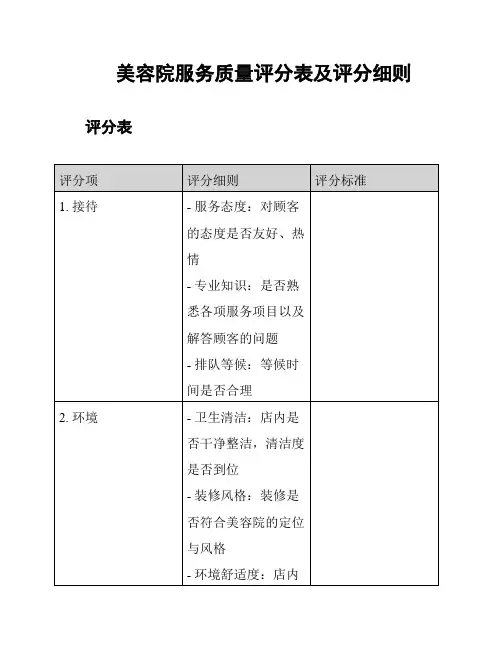 美容院服务质量评分表及评分细则