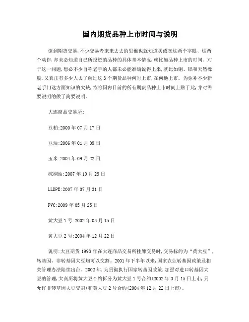 国内期货品种上市时间