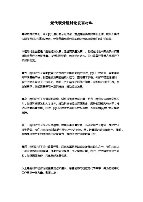 党代表分组讨论发言材料