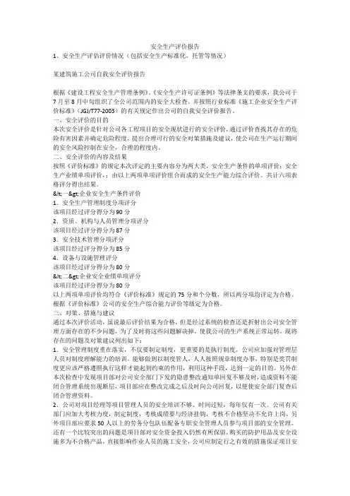 安全生产评价报告安全生产