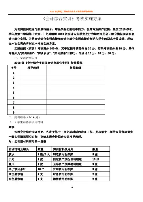 会计综合实训考核方案