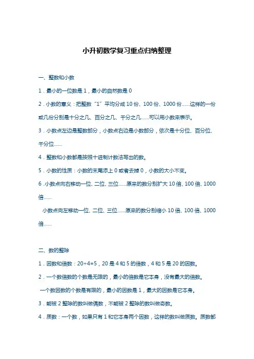 河北省【小升初】小升初数学复习重点归纳整理