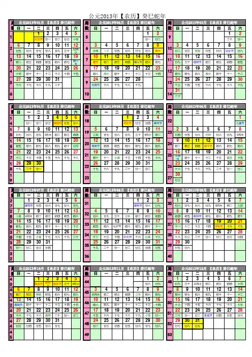 2013年日历(带农历)