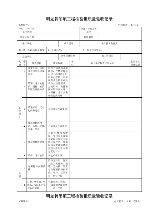 5.15.2明龙骨吊顶工程检验批质量验收记录