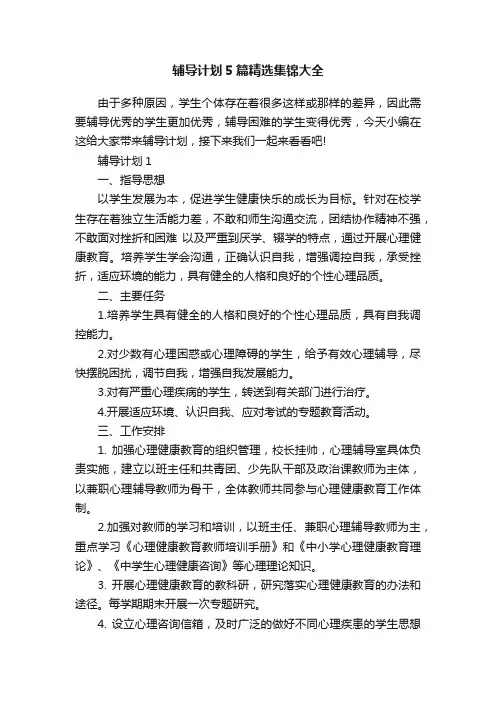 辅导计划5篇精选集锦大全