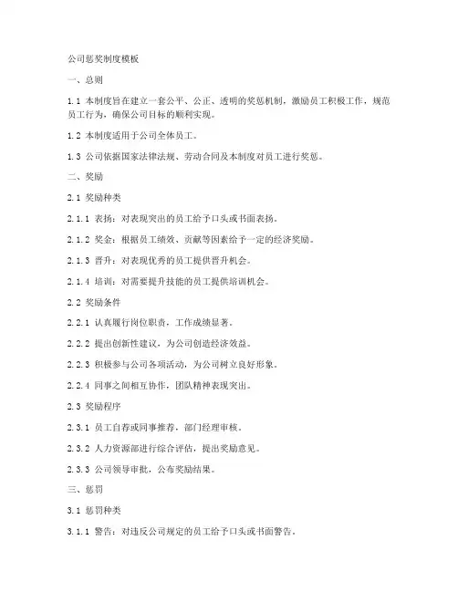 公司惩奖制度模板