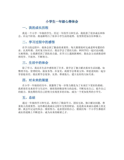 小学生一年级心得体会怎样写