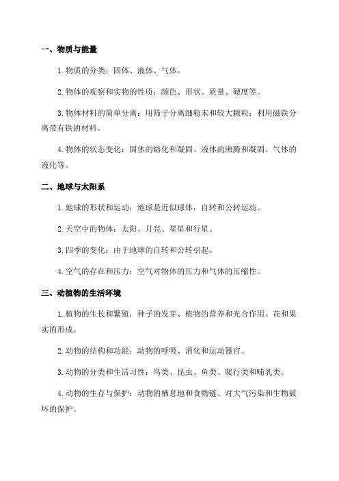 小学3到6年级科学汇总知识点