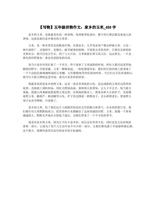 【写物】五年级状物作文：家乡的玉米_450字