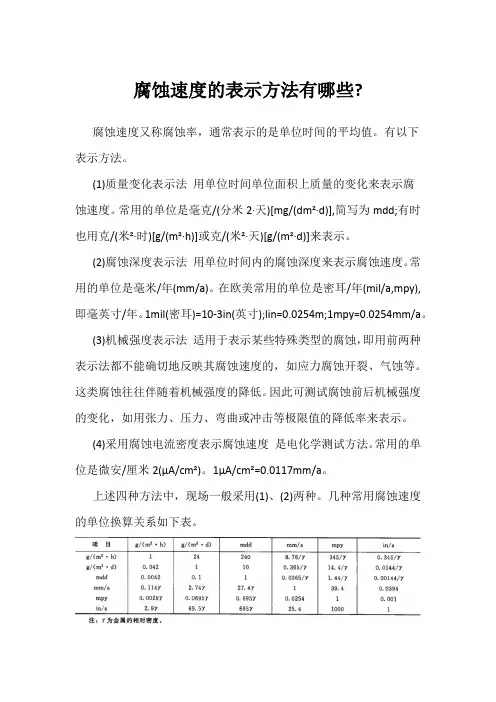 腐蚀速度的表示方法有哪些