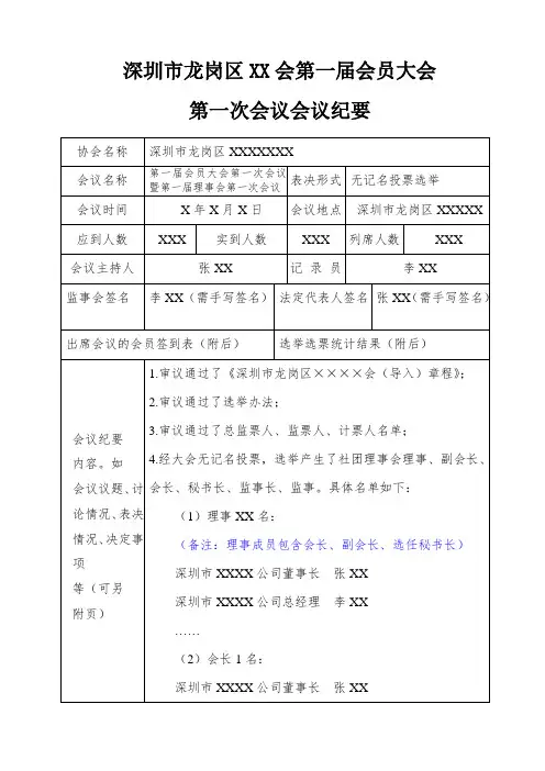 社会团体第一次会员(代表)大会会议纪要201911