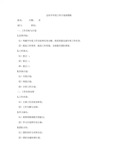 总结半年度工作计划表模板