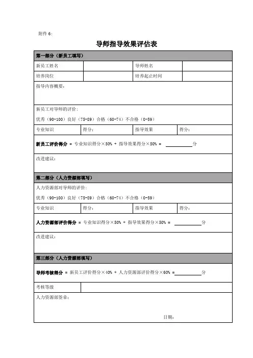 导师指导效果评估表