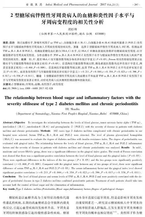 2型糖尿病伴慢性牙周炎病人的血糖和炎性因子水平与牙周病变程度