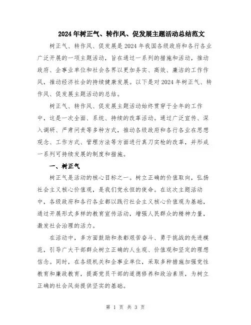 2024年树正气、转作风、促发展主题活动总结范文