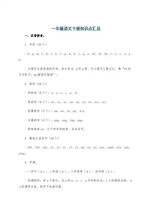 一年级语文下册知识点汇总