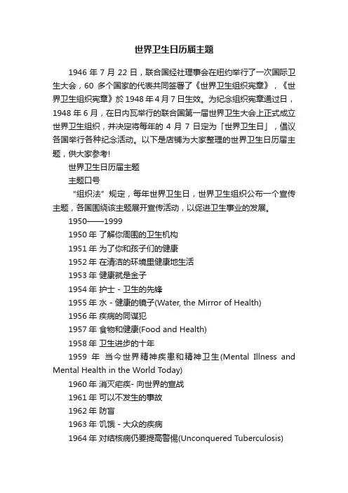 世界卫生日历届主题