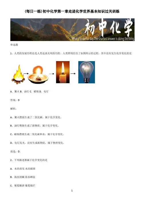 初中化学第一章走进化学世界基本知识过关训练