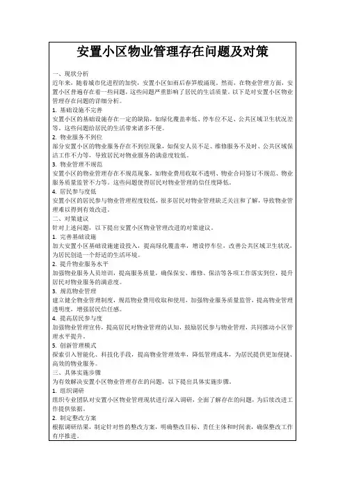 安置小区物业管理存在问题及对策