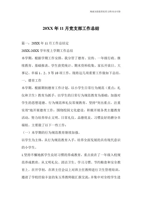 20XX年11月党支部工作总结_0