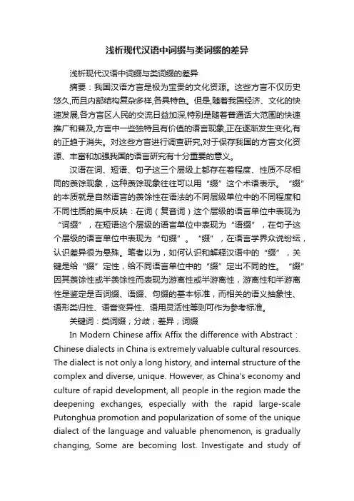 浅析现代汉语中词缀与类词缀的差异