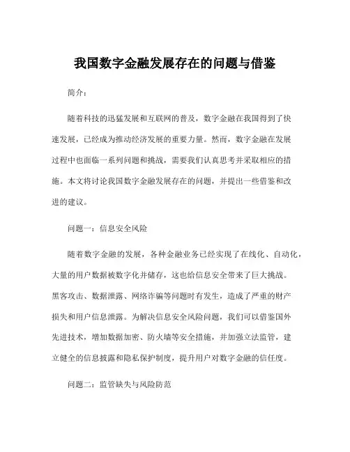 我国数字金融发展存在的问题与借鉴
