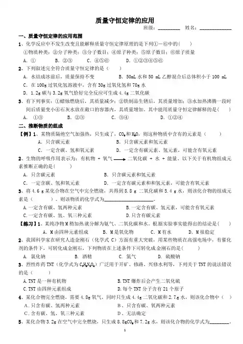 质量守恒定律的应用专项训练