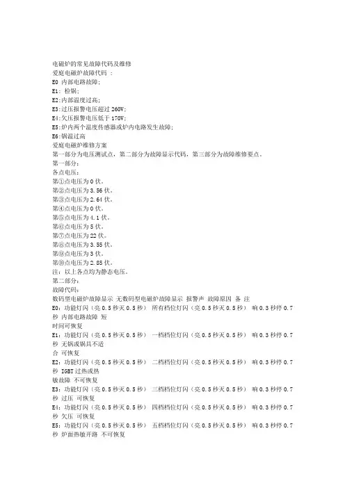 电磁炉故障代码大全