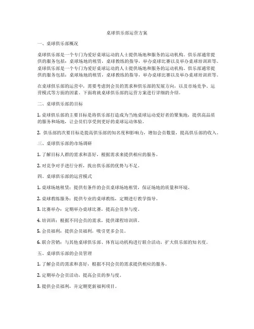 桌球俱乐部运营方案