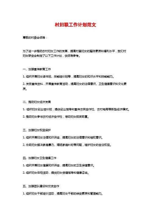 村妇联工作计划范文