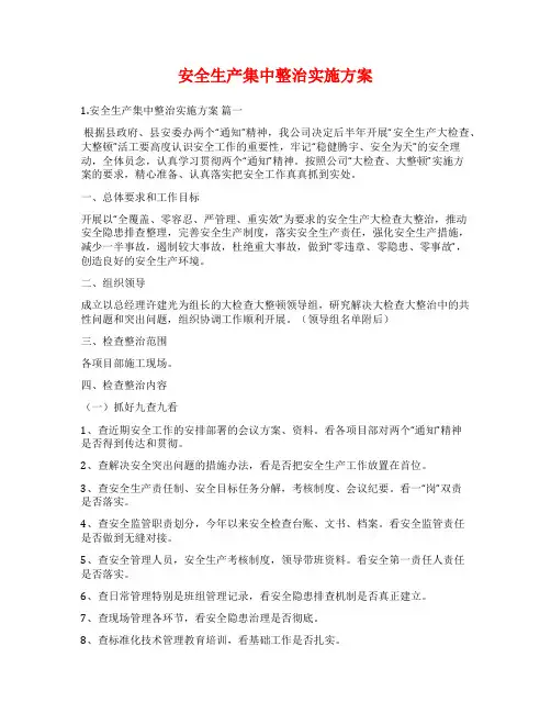 安全生产集中整治实施方案