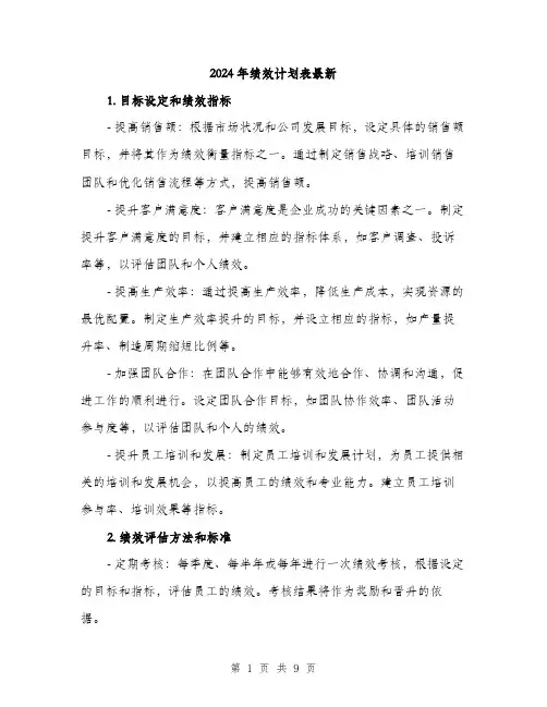 2024年绩效计划表最新（三篇）
